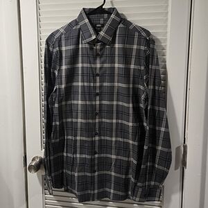 Express Men's Checkered Shirt - Black and Gray